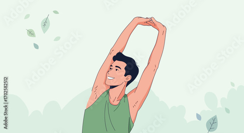 Upbeat And Healthy Young Person Enjoying The Moment With Arms Raised In Joyful Stretch Animation