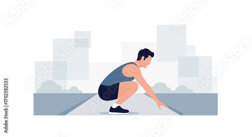 Urban Athlete: Preparing For Exercise With Street Squat, Vector Illustration, Conceptual Design
