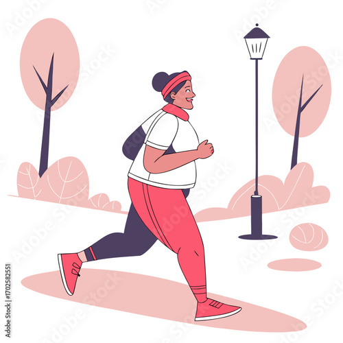 Plus size man in sportswear running or exercising.