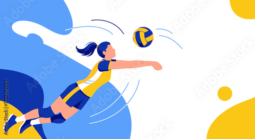 Volleyball Player Spiking The Ball In Mid-Air Depicted With Abstract And Vibrant Design