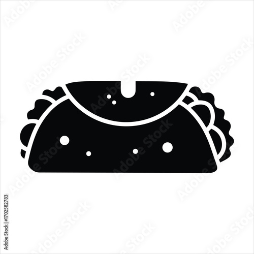 Simple black silhouette of a delicious taco with crispy shell and fillings for food concepts