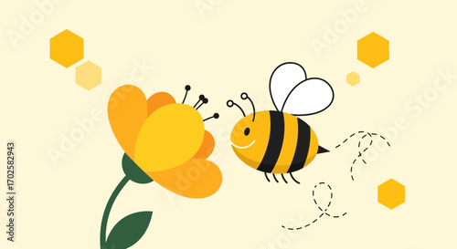 Whimsical Bee Embraces Golden Flower in Delightful Animated Illustration