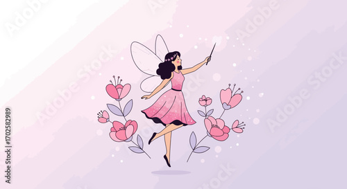 Whimsical Fairy Conjuring Magic Amongst Floral Embellishments And Enchanted Blossoms