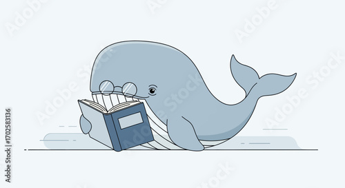 Whimsical Whale Reads Book While Wearing Glasses and Enjoys Its Reading Session