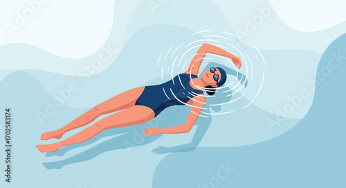 Woman Swimming Freestyle in Water, Concept Of Sports And Healthy Lifestyle In The Pool