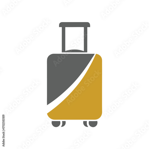 Gray and gold suitcase with wheels and handle on white background luggage travel