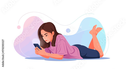 Woman Using Smartphone While Relaxing, Casual Lifestyle and Modern Digital Interaction Displayed