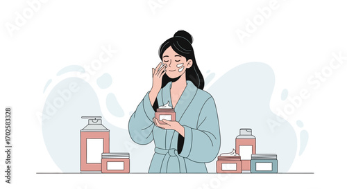 Woman Applying Skincare Routine, Depicting Beauty, Spa, Wellness, Self-Care Concepts
