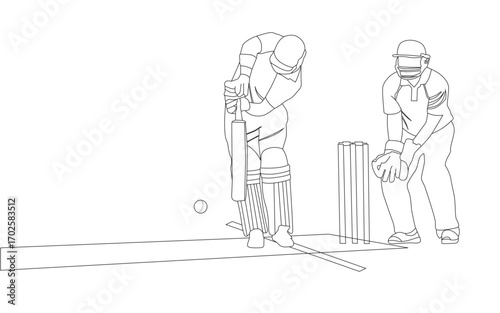 Cricket Player single-line art drawing continues line vector illustration.
stylish cricket batsman standing pose. batsman showing perfect batting technique in cricket match. Player Artwork.