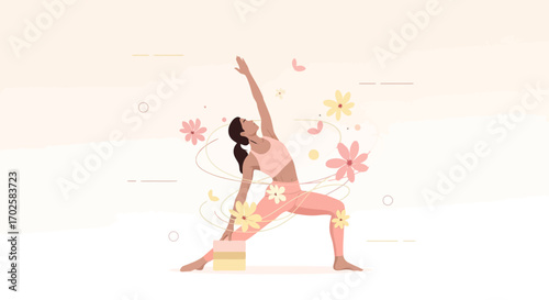 Yoga Pose Illustration With Floral Adornments Depicting Health And Serenity In Design