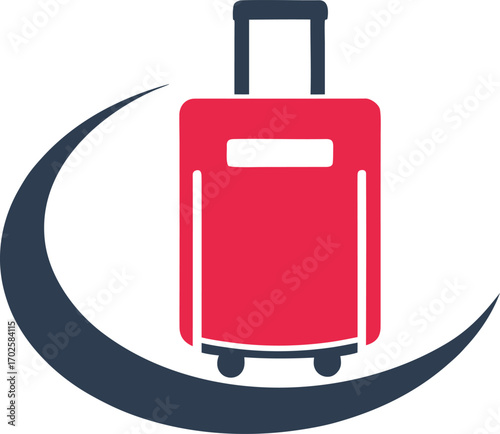 Red suitcase with dark blue curved accent on white background luggage travel