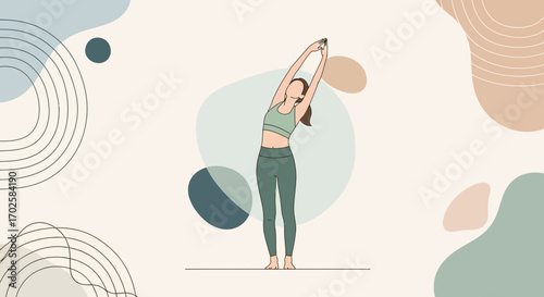 Woman Demonstrates Yoga Pose With Abstract Background And Soft Colors In An Artful Depiction