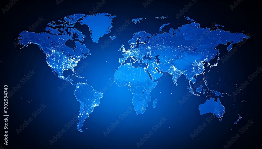 Obraz premium Global map of city lights. World map with highlighted urban areas