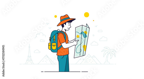 Young Explorer Charting Journey Destinations Across The World's Iconic Landmarks