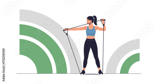 Woman Exercising With Resistance Bands For Physical Fitness and Body Workout