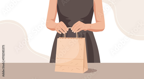 Woman Holding a Kraft Paper Bag Suggesting Shopping Or Gift Giving