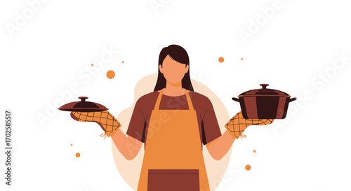 Woman Holding Cookware, Kitchen Tools, And Preparing Food for a Delicious Meal