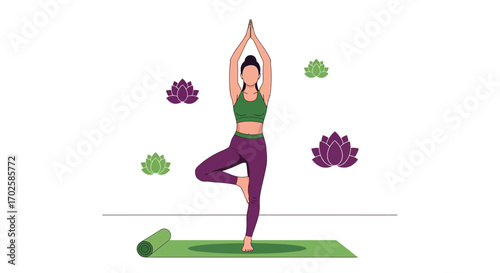 Woman in Yoga Pose Performing Balance Exercise, Healthy Lifestyle and Wellness Concept