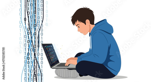 Young Person Coding Digital Data Information Technology Programming Concept Illustration