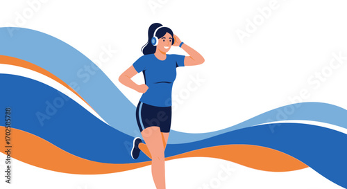 Woman In Sportswear Listening To Music While Exercising On A White Background