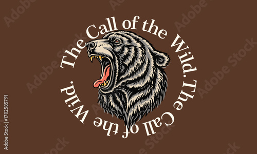 vintage emblem of a roaring grizzly bear head. Retro Call of the Wild artwork for a t-shirt print