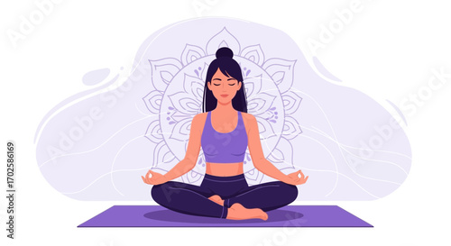 Woman Meditating In Lotus Pose With A Mandala Background For Holistic Wellbeing