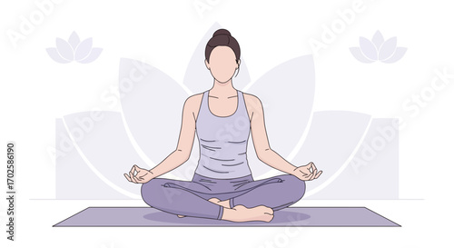 Woman Meditating In Lotus Position With Soft Colors And Creative Design