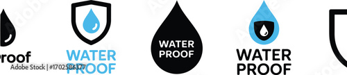 Collection of waterproof and water resistant icons and symbols