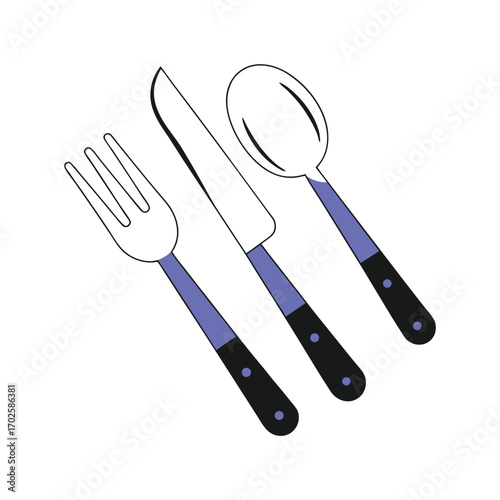 Vector art of set of cutlery including fork, knife, and spoon
