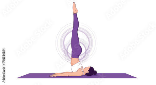 Woman Performing Active Yoga Pose, Featuring An Upward Leg Extension, Isolated, White Background