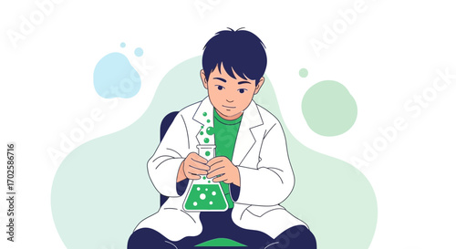 Young Scientist Exploring Experimentation, Chemical Reactions And Scientific Discoveries