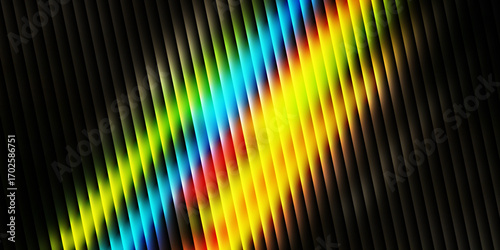 Diagonal lines with a spectrum of colors fading into a dark background creating a vibrant effect
