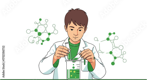 Young Scientist Performs Chemical Experimentation While Working In The Laboratory