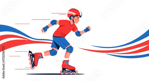 Young Skater Gliding With Dynamic Energy and Vibrant Motion Graphic Design Elements