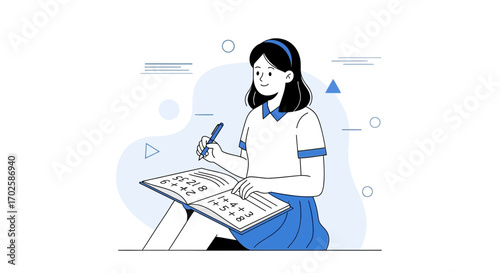 Young Student Solving Arithmetic Problems, Focusing on Education With a Pen and Paper