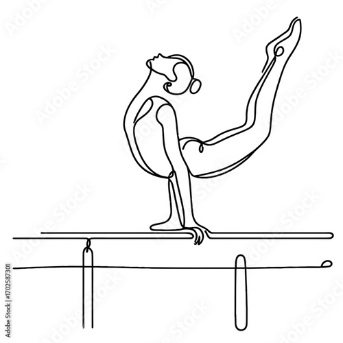 Gymnast performing on the parallel bars in elegant pose  