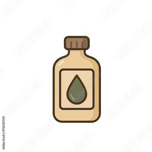 Massage oil bottle with green liquid label on white background  