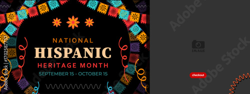 Hispanic heritage month. Banner design template with colorful abstract flag ornaments