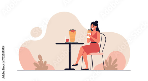 Woman Relaxes While Enjoying A Meal In A Comfortable, Stylized Restaurant