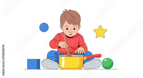 Youngster At Play: A Cartoon depiction of Child Exploring Culinary Activities