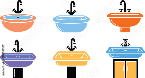  collection of washbasin illustrations, showcasing various styles and designs for bathroom fixtures, suitable for interior design projects and plumbing diagrams