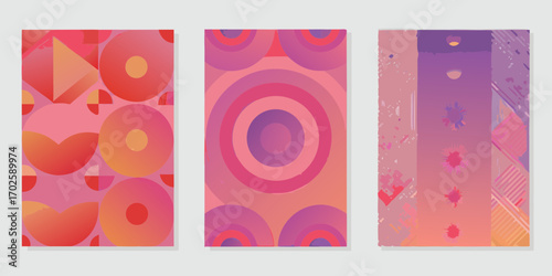 Abstract geometric patterns and gradients in pink and purple hues