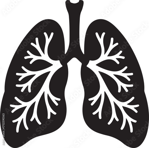 9.Clean Black Lungs Icon on White Background — Vector Illustration