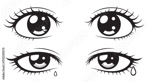 Anime Eyes Line Art Illustration Manga Style Black and White Expressions