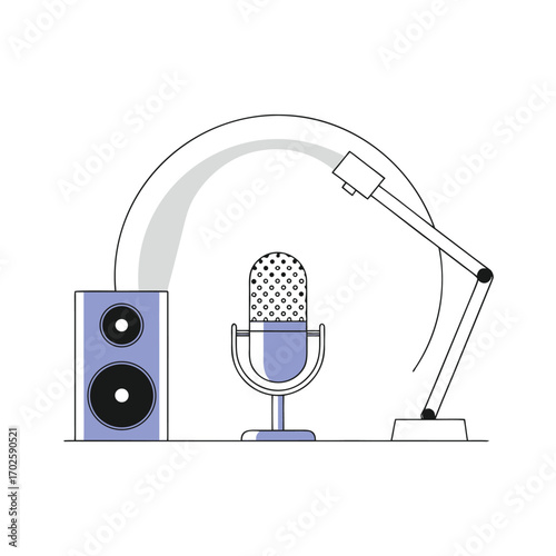 Vector art of microphone and speaker setup for podcasting or recording