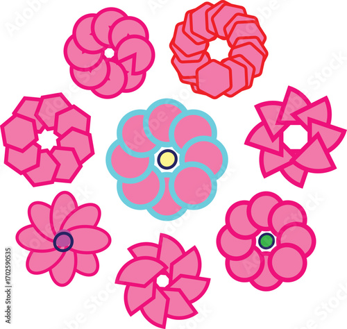 seamless pattern with pink flowers , Pink Flower Petals Vector Pattern , Abstract pink flower petals vector pattern with blue accents, decorative floral design background.