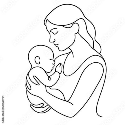 Mother holding her baby in a loving embrace with closed eyes  