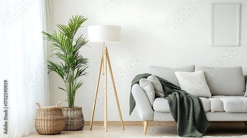 Beautiful Apartment, Sofa, Chair, Dining Table wall Mockup Interior design of modern living room