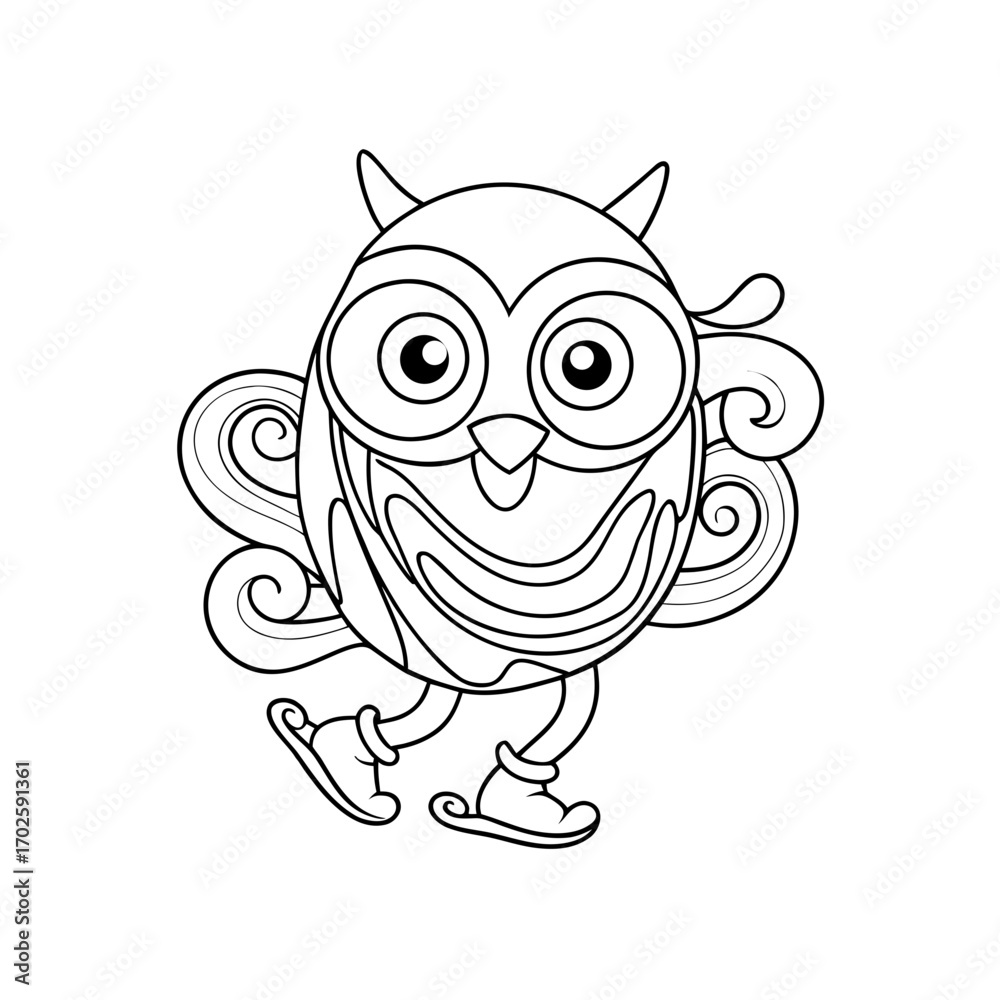 Fototapeta premium Cheerful Owl Ice Skating Coloring Page