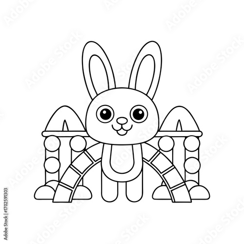Cheerful Bunny Building Coloring Page